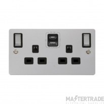 Click Define FPCH586BK 13A 2 Gang Switched Socket Outlet With Type A & C USB (4.2A) Outlets Chrome