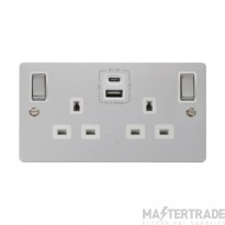 Click Define FPCH586WH 13A 2 Gang Switched Socket Outlet With Type A & C USB (4.2A) Outlets Chrome