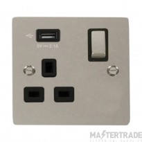 Click Define FPPN571UBK 13A 1 Gang Switched Socket Outlet With Single 2.1A USB Outlet Pearl Nickel