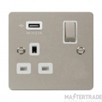 Click Define Socket Ingot 1 Gang Switched & USB Outlet White Insert 13A 5V 2.1A Pearl Nickel