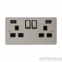 Click Define FPPN580BK 13A 2 Gang Switched Socket Outlet With Twin USB (Total 4.2A) Outlets Pearl Nickel