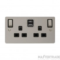 Click Define FPPN586BK 13A 2 Gang Switched Socket Outlet With Type A & C USB (4.2A) Outlets Pearl Nickel