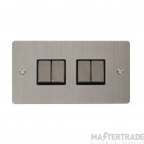 Click Define FPSS414BK 10AX 4 Gang 2 Way Plate Switch Stainless Steel