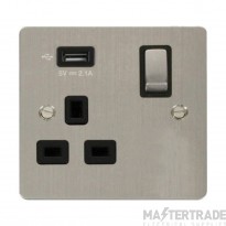 Click Define FPSS571UBK 13A 1 Gang Switched Socket Outlet With Single 2.1A USB Outlet Stainless Steel