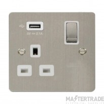 Click Define FPSS571UWH 13A 1 Gang Switched Socket Outlet With Single 2.1A USB Outlet Stainless Steel