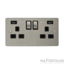 Click Define FPSS580BK 13A 2 Gang Switched Socket Outlet With Twin USB (Total 4.2A) Outlets Stainless Steel