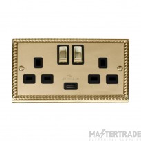 Click Deco GCBR570BK 13A 2 Gang Switched Socket Outlet With Single 2.1A USB Outlet Georgian Brass