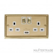 Click Deco GCBR570WH 13A 2 Gang Switched Socket Outlet With Single 2.1A USB Outlet Georgian Brass