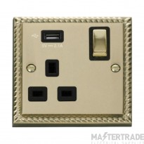 Click Deco GCBR571UBK 13A 1 Gang Switched Socket Outlet With Single 2.1A USB Outlet Georgian Brass