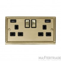 Click Deco GCBR580BK 13A 2 Gang Switched Socket Outlet With Twin USB (Total 4.2A) Outlets Georgian Brass
