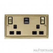 Click Deco GCBR586BK 13A 2 Gang Switched Socket Outlet With Type A & C USB (4.2A) Outlets Georgian Brass