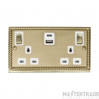 Click Deco GCBR586WH 13A 2 Gang Switched Socket Outlet With Type A & C USB (4.2A) Outlets Georgian Brass