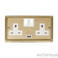 Click Deco GCBR770WH 13A 2 Gang Switched Socket Outlet With Single 2.1A USB Outlet Georgian Brass