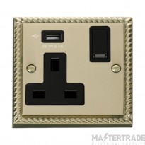 Click Deco GCBR771UBK 13A 1 Gang Switched Socket Outlet With Single 2.1A USB Outlet Georgian Brass
