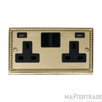 Click Deco GCBR780BK 13A 2 Gang Switched Socket Outlet With Twin USB (Total 4.2A) Outlets Georgian Brass