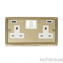 Click Deco GCBR780WH 13A 2 Gang Switched Socket Outlet With Twin USB (Total 4.2A) Outlets Georgian Brass