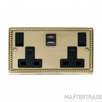 Click Deco GCBR786BK 13A 2 Gang Switched Socket Outlet With Type A & C USB (4.2A) Outlets Georgian Brass