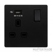 Definity SFBK771UBK 13A 1 Gang Switched Socket Outlet With Single 2.1A USB Outlet