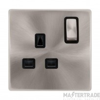 Click SFBS1535BK Definity Ingot 1 Gang DP Switched Socket 3P Safety Shutter 13A Black/Brushed Stainless
