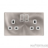 Click SFBS1536PW Definity Ingot 2 Gang DP Switched Socket 3P Safety Shutter 13A Polar White/Brushed Stainless