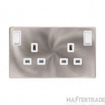 Click SFBS1836PW Definity Ingot 2 Gang DP OB Switched Socket 3P Safety Shutter 13A Polar White/Brushed Stainless