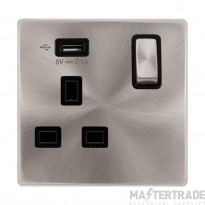 Definity SFBS571UBK 13A 1 Gang Switched Socket Outlet With Single 2.1A USB Outlet