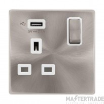 Definity SFBS571UPW 13A 1 Gang Switched Socket Outlet With Single 2.1A USB Outlet
