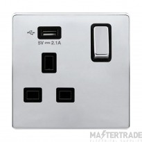 Definity SFCH571UBK 13A 1 Gang Switched Socket Outlet With Single 2.1A USB Outlet