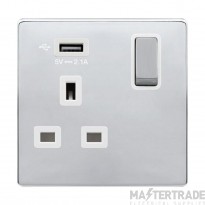 Definity SFCH571UPW 13A 1 Gang Switched Socket Outlet With Single 2.1A USB Outlet