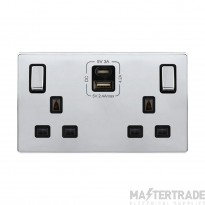 Definity SFCH586BK 13A 2 Gang Switched Socket Outlet With Type A & C USB (4.2A) Outlets