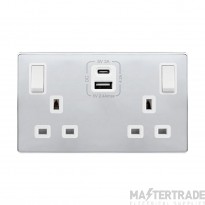 Definity SFCH586PW 13A 2 Gang Switched Socket Outlet With Type A & C USB (4.2A) Outlets