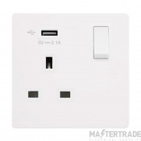 Definity SFMW771UPW 13A 1 Gang Switched Socket Outlet With Single 2.1A USB Outlet