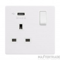 Definity SFPW771UPW 13A 1 Gang Switched Socket Outlet With Single 2.1A USB Outlet