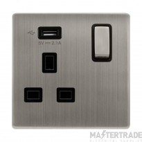 Definity SFSS571UBK 13A 1 Gang Switched Socket Outlet With Single 2.1A USB Outlet
