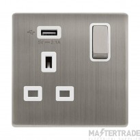 Definity SFSS571UPW 13A 1 Gang Switched Socket Outlet With Single 2.1A USB Outlet