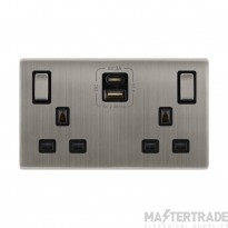 Definity SFSS586BK 13A 2 Gang Switched Socket Outlet With Type A & C USB (4.2A) Outlets