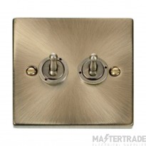 Click Deco VPAB422 10AX 2 Gang 2 Way Toggle Plate Switch Antique Brass