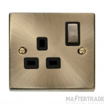 Click Deco Antique Brass 1 Gang 13A 2P Switched Socket Black Insert