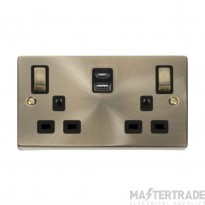 Click Deco VPAB586BK 13A 2 Gang Switched Socket Outlet With Type A & C USB (4.2A) Outlets Antique Brass