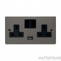 Click Deco Socket 2G Switched c/w USB Outlet Black Insert Victorian 13A 2.1A Nickel