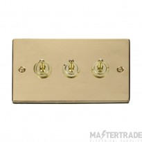 Click Deco VPBR423 10AX 3 Gang 2 Way Toggle Plate Switch Brass