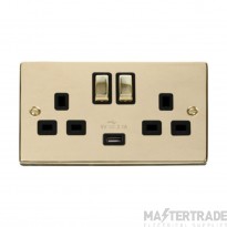 Click Deco VPBR570BK 13A 2 Gang Switched Socket Outlet With Single 2.1A USB Outlet Brass