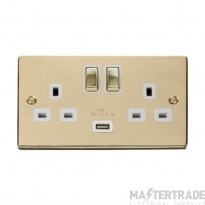 Click Deco VPBR570WH 13A 2 Gang Switched Socket Outlet With Single 2.1A USB Outlet Brass