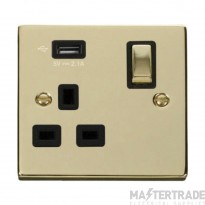 Click Deco VPBR571UBK 13A 1 Gang Switched Socket Outlet With Single 2.1A USB Outlet Brass