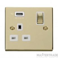 Click Deco VPBR571UWH 13A 1 Gang Switched Socket Outlet With Single 2.1A USB Outlet Brass