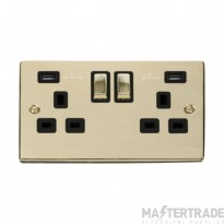 Click Deco VPBR580BK 13A 2 Gang Switched Socket Outlet With Twin USB (Total 4.2A) Outlets Brass
