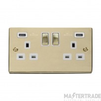 Click Deco VPBR580WH 13A 2 Gang Switched Socket Outlet With Twin USB (Total 4.2A) Outlets Brass