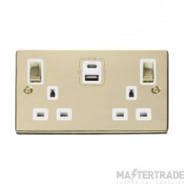 Click Deco VPBR586WH 13A 2 Gang Switched Socket Outlet With Type A & C USB (4.2A) Outlets Brass