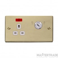 Click Deco VPBR655WH 13A 1 Gang DP Key Lockable Switched Socket With Neon (Double Plate) Brass