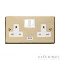 Click Deco VPBR770WH 13A 2 Gang Switched Socket Outlet With Single 2.1A USB Outlet Brass